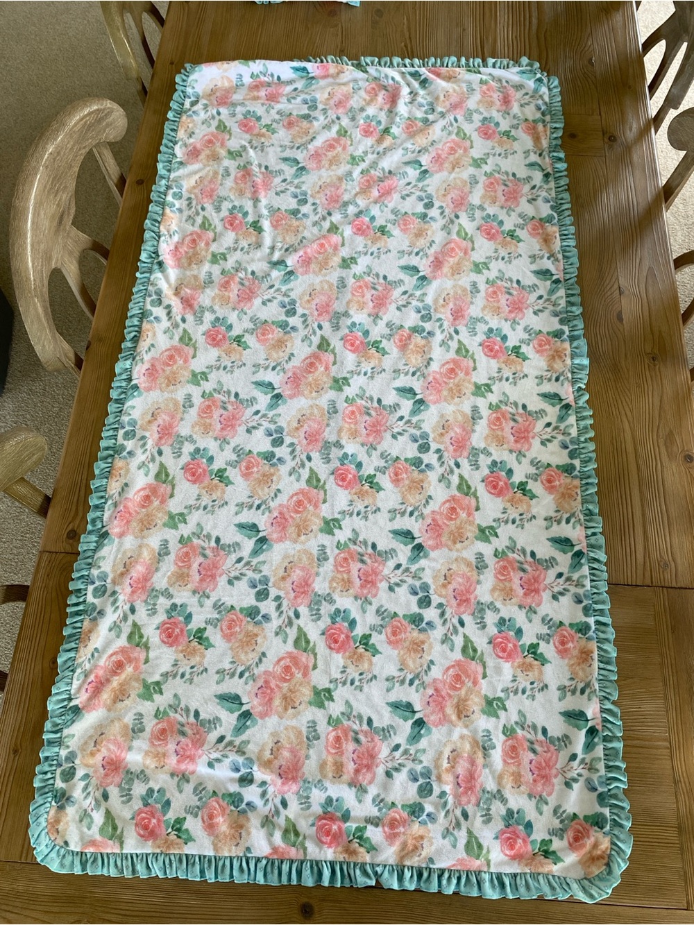 Floral Ruffle-Edge Beach Blanket - Pink & Green
